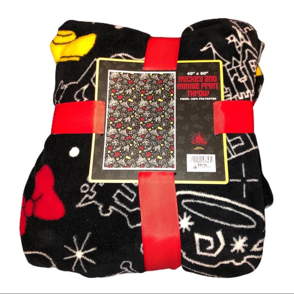 Disney Other - NWT Disney Mickey & Minnie 40" x 60" Print Throw Blanket Black Disneyland SOFT!